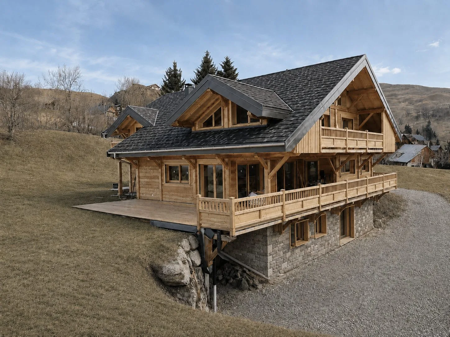 Chalet neuf en madrier, vue 1 — Chalet du Chuchotement