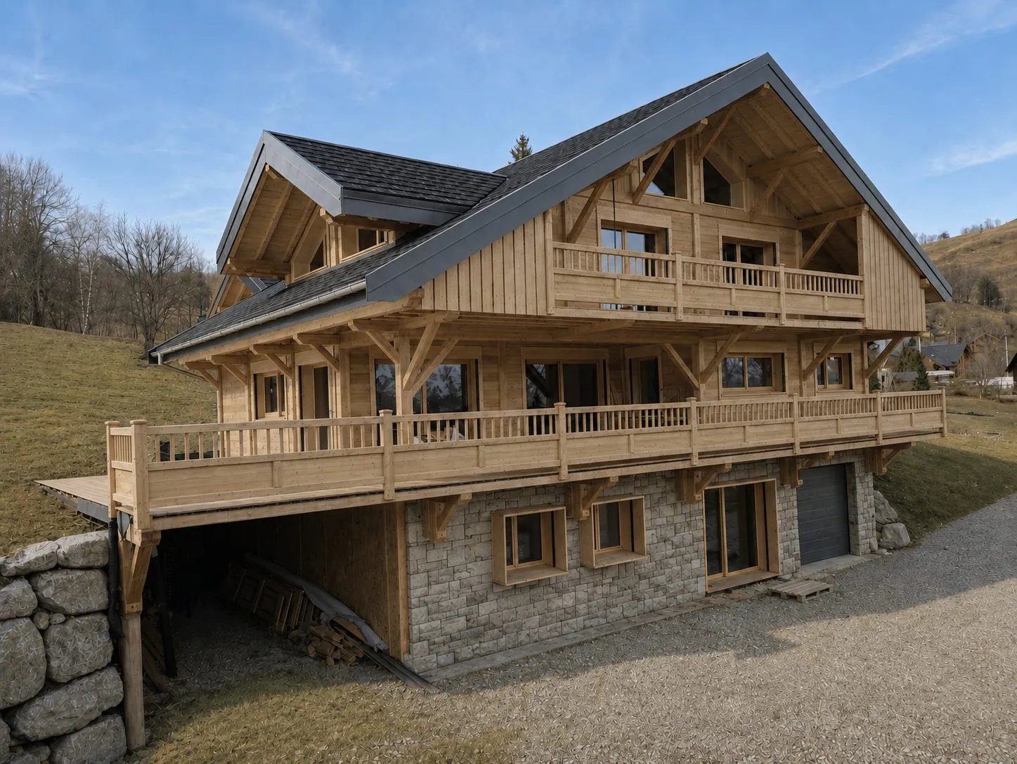 Chalet neuf en madrier, vue 2 — Chalet du Chuchotement